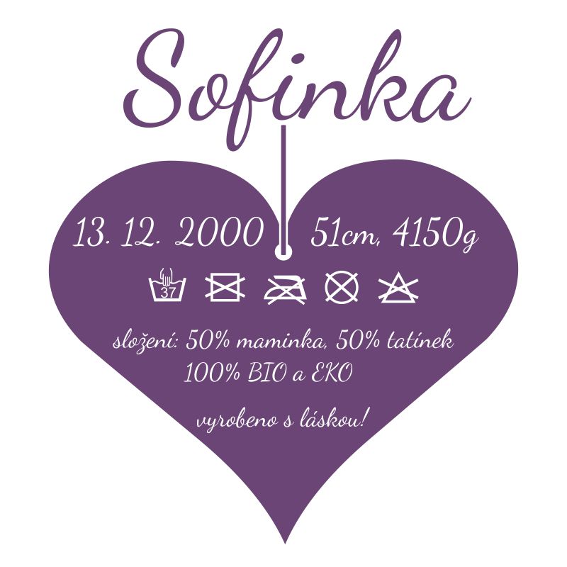 Samolepka na stěnu - jméno - srdce - data o narození - Pieris design