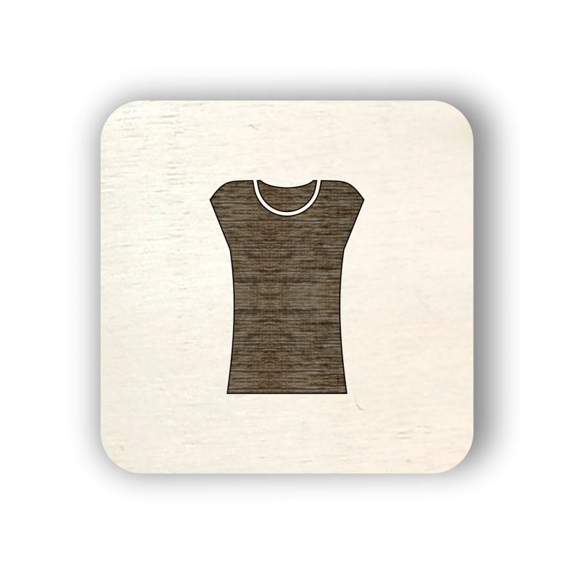 Dřevěný štítek oblečení - dámské tričko s krátkým rukávem - čtvereček