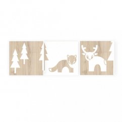 Set dětských obrázků - les na dřevě - Pieris design