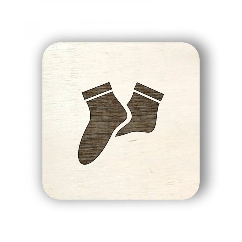 Drevený štítok oblečenie - ponožky - štvorec