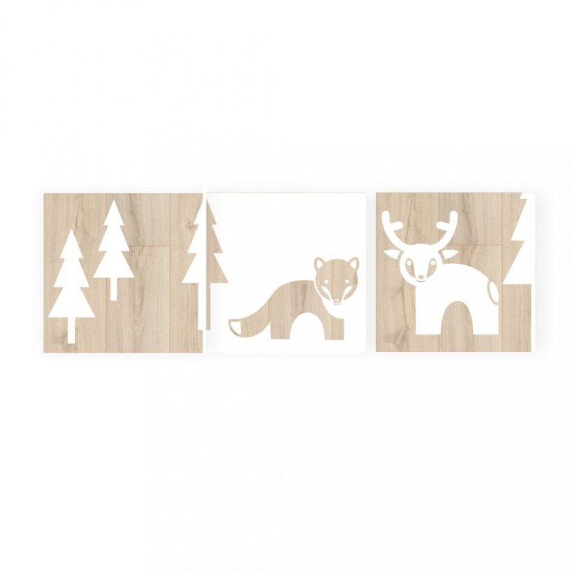 Set dětských obrázků - les na dřevě - Pieris design