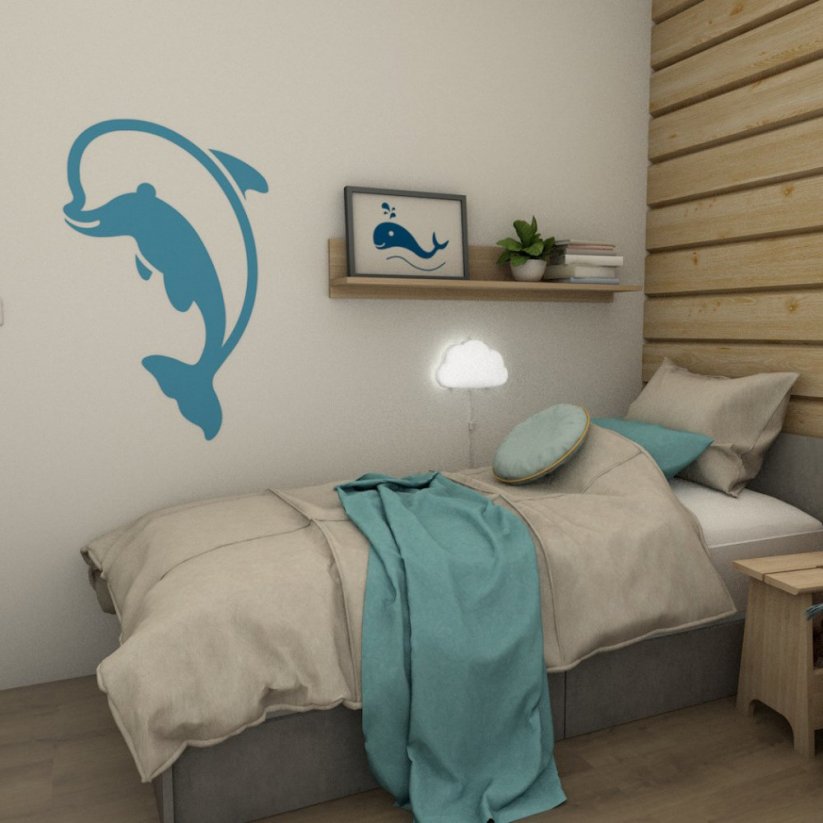 Delfín - dětská samolepka na zeď - Barva: světle modrá