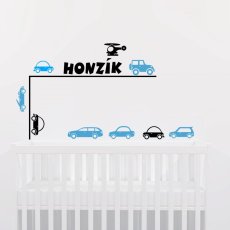Samolepka se jménem na přání s linkou a autíčky