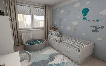 Modrý dětský pokoj - samolepky balóny mraky vrtulník