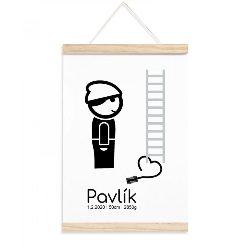 Plakát  se jménem a údaji narození miminka - Kominík pro štěstí