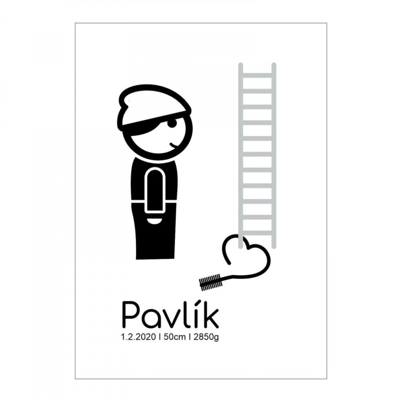 Plakát  se jménem a údaji narození miminka - Kominík pro štěstí