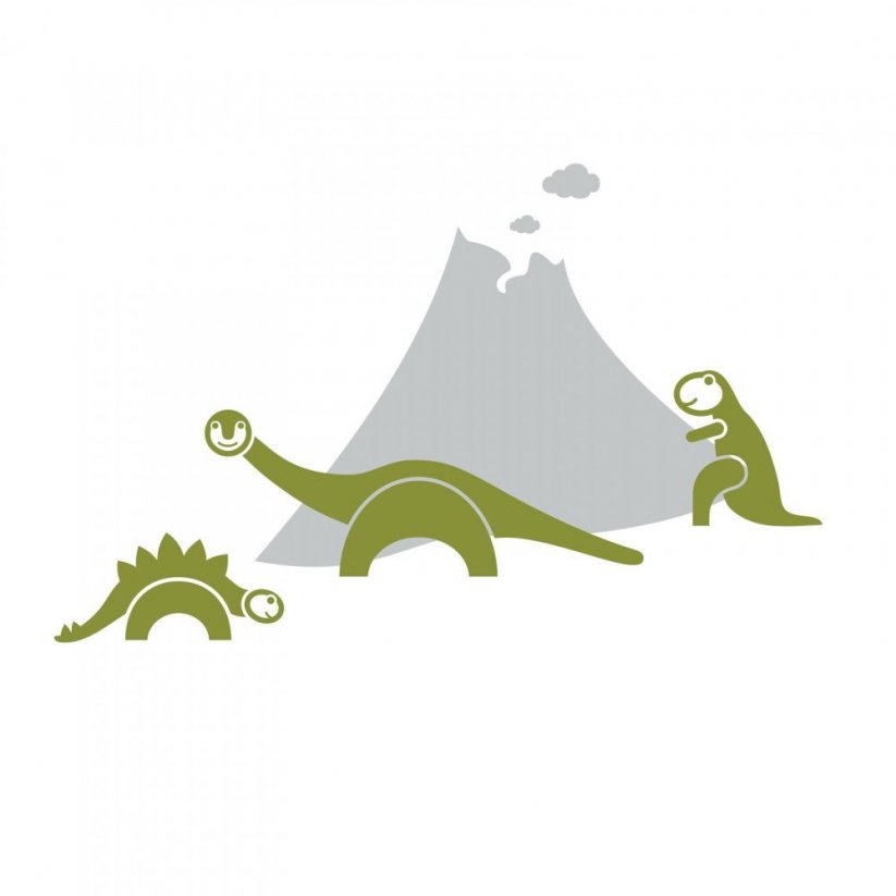 Dinosauři se sopkou - dětské samolepky na zeď - Barva: tmavě zelená