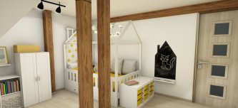 Dětský pokoj domečková postel, žlutá