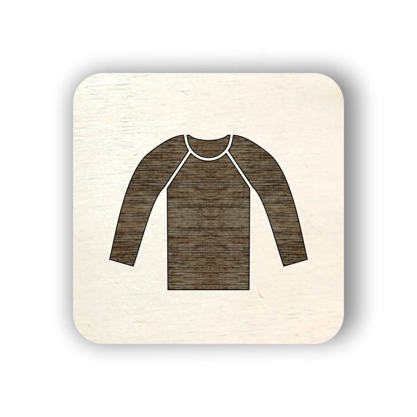 Dřevěný štítek oblečení - tričko s dlouhým rukávem - čtvereček