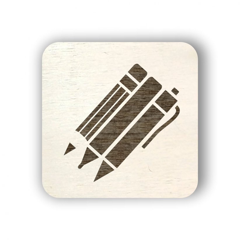 Dřevěný štítek na box s psacími potřebami - čtvereček