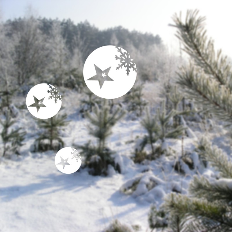 Vánoční samolepky na okno koule s vločkou a hvězdou