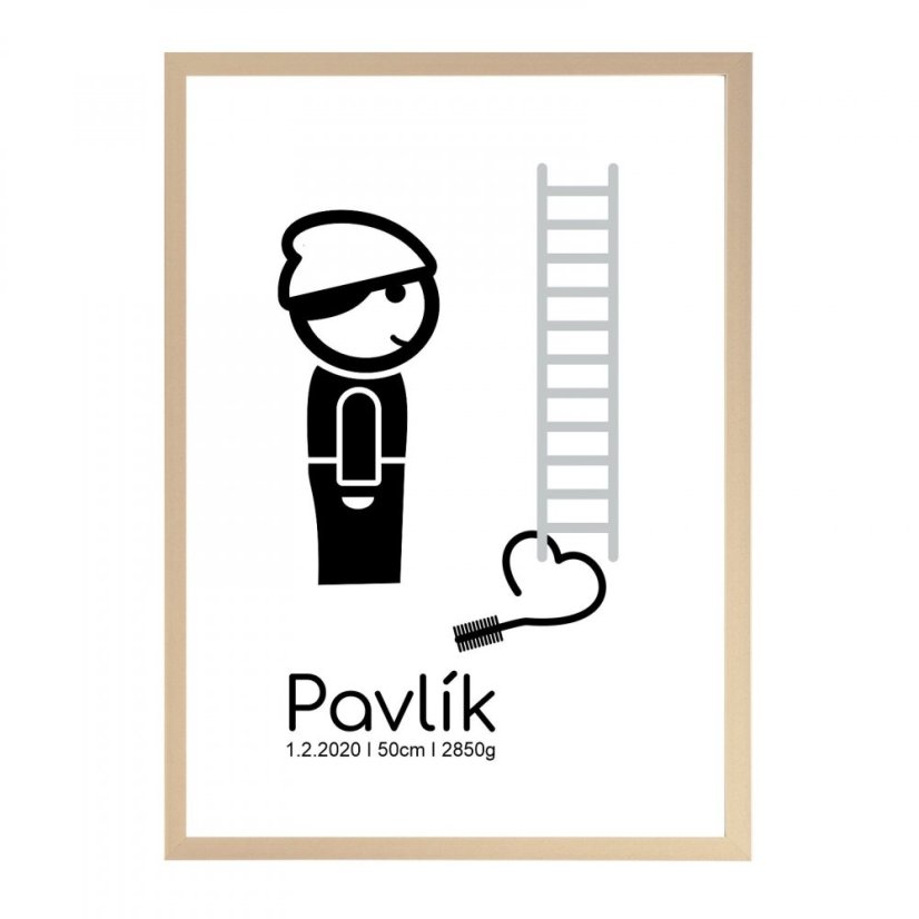 Plakát  se jménem a údaji narození miminka - Kominík pro štěstí
