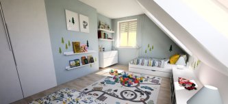 Dětská ložnice se stromečky a lesními zvířátky