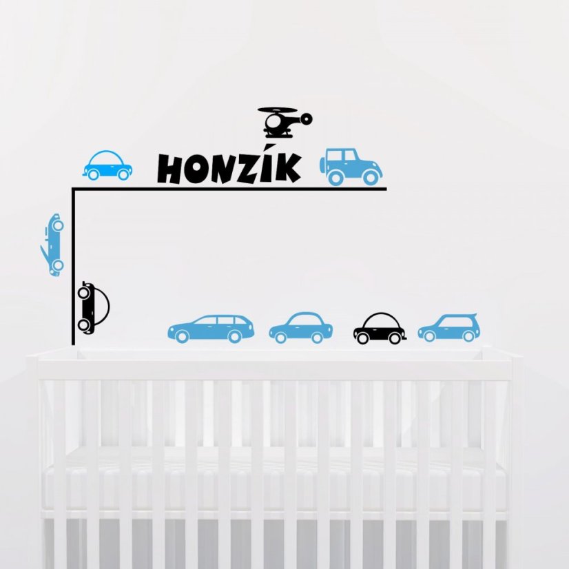 Samolepka se jménem na přání s linkou a autíčky