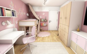 Dívčí pokoj Ikea růžová, dřevo