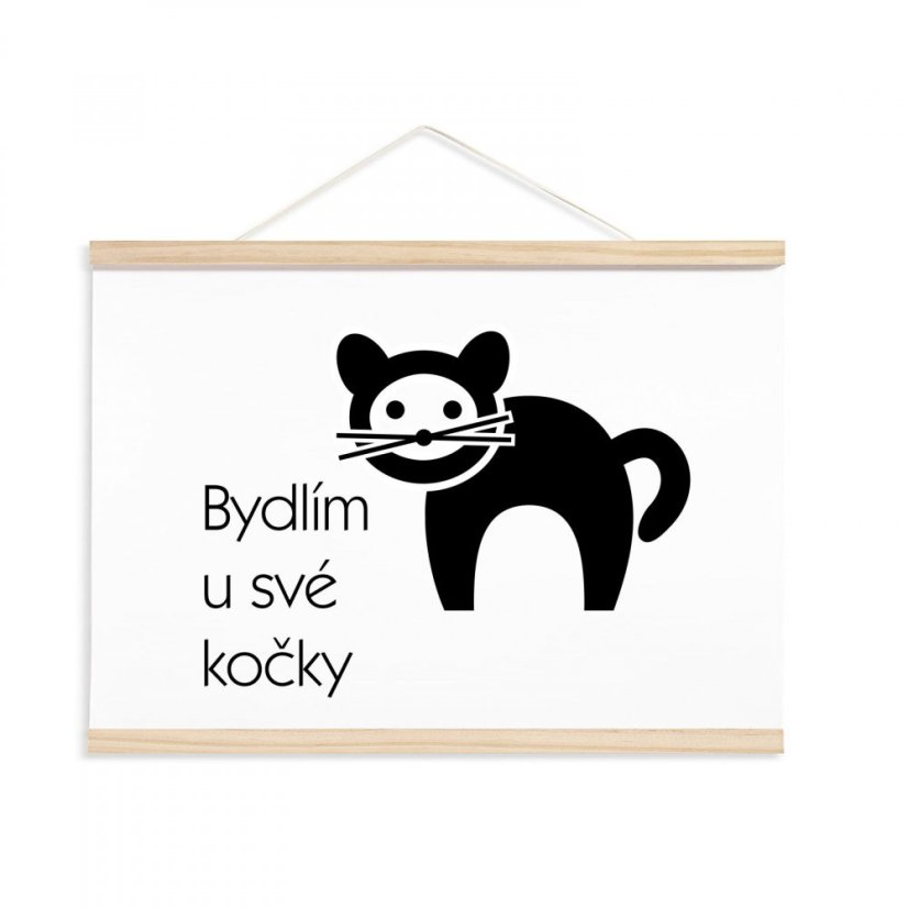 Plakát s nápisem Bydlím u své kočky