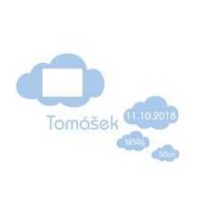Samolepka na zeď jméno - data o narození - rámeček na fotky - mrak -Pieris design