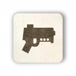 Dřevěný štítek na box s hračkami  - zbraně - čtvereček